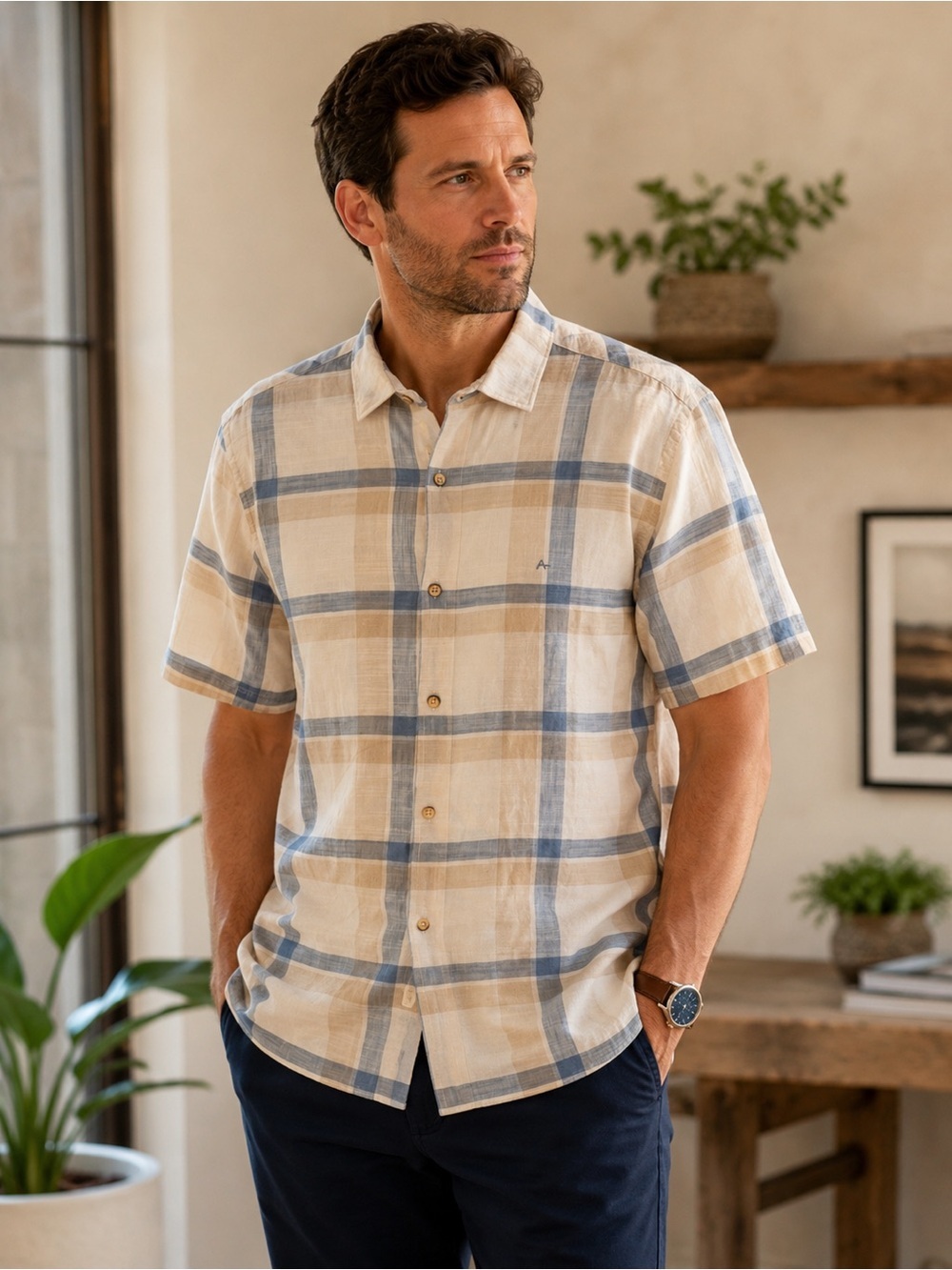 Aramis Men’s Plaid Short Sleeve Shirt Size G (Large) – Like New